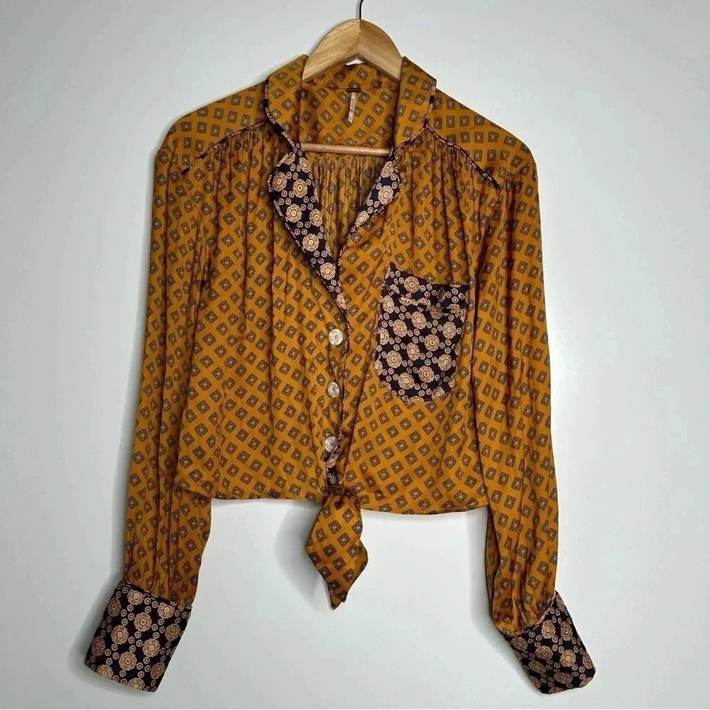 Free People Awake at Dawn Cropped Long Sleeve Top Size Small - Picture 2 of 9